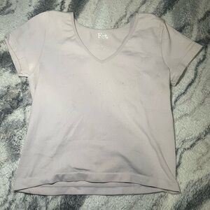 Basic Editions Women's V-Neck Short Sleeve Top in Light Mauve